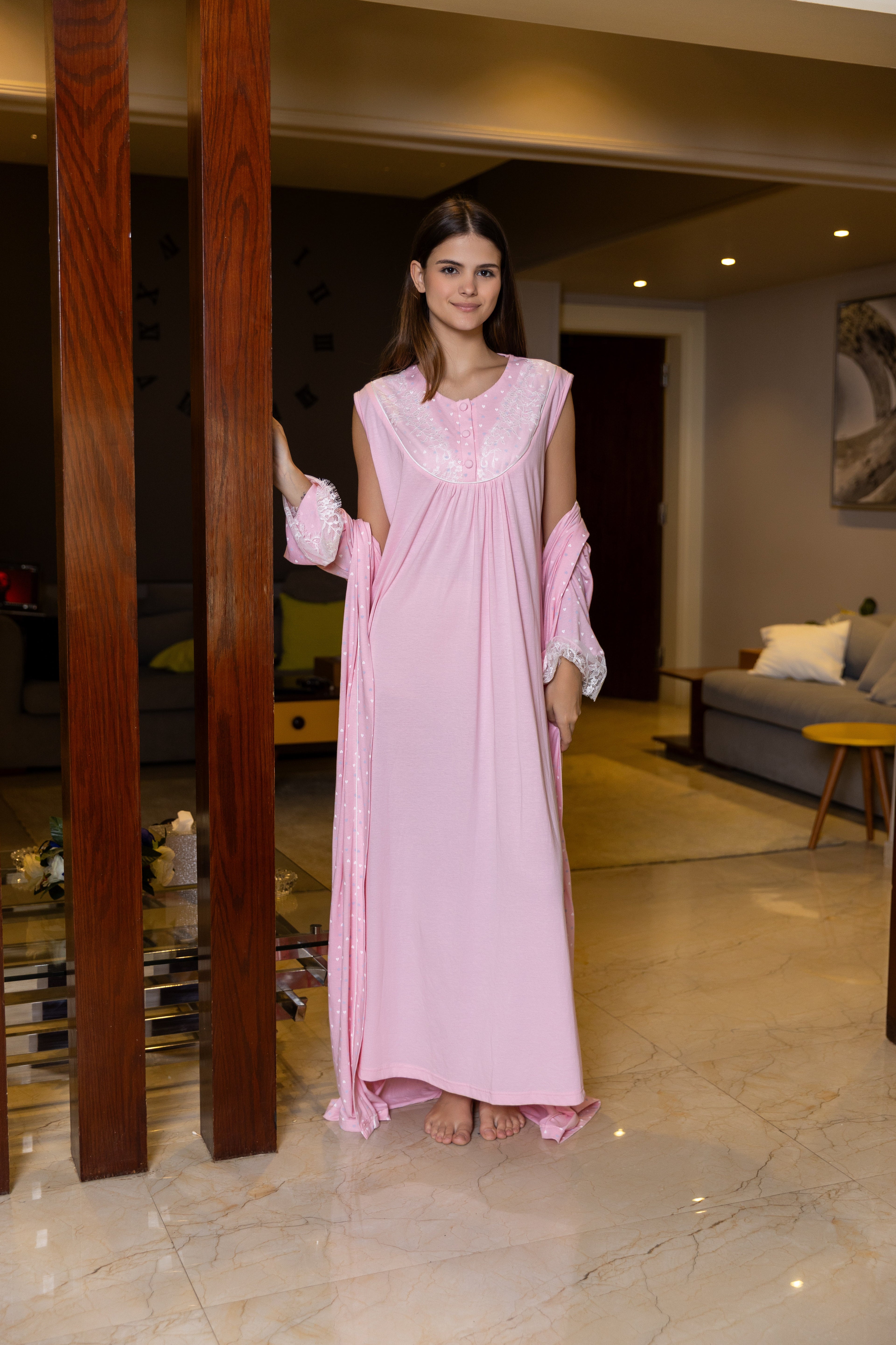 Maternity Set 2Pcs gown and robe pink big size available 17504