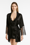 Short Satin & Lace Nightdress & Robe Set black