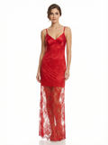Long Dress lingerie tulle with silk satin red ft1560