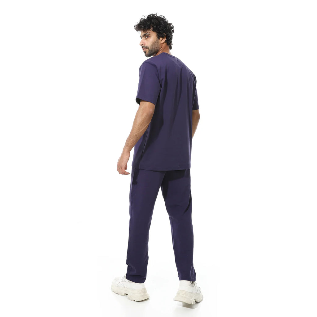 Men's Relaxed Fit purple Lounge Set with Bold Side Print