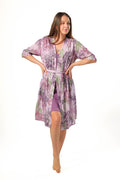 Women set short gown cotton purple