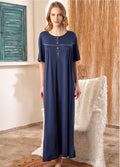 Women night gown maxi cotton modal navy b1601