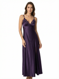 Long Dress lingerie silk satin purple ft1548