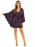 Short Satin & Lace butterfly Nightdress & Robe Set - purple Ft1663