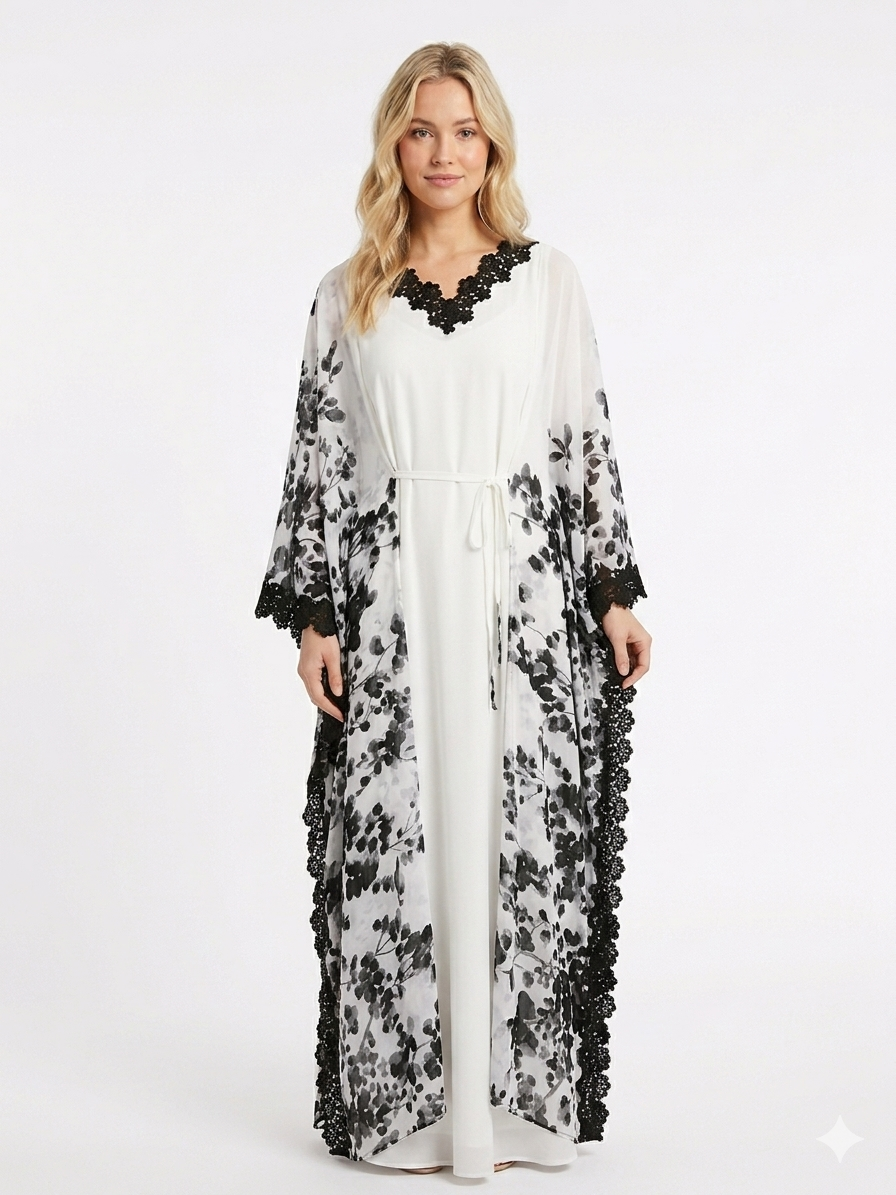 Luxury Layered Chiffon Jalabiya – White&Black