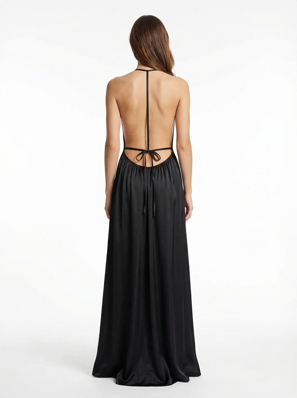 Long Dress lingerie silk satin black ft1560