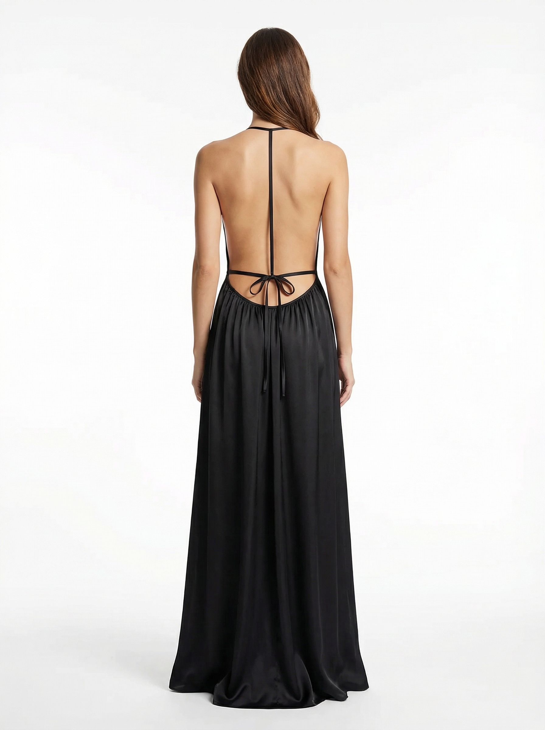 Long Dress lingerie silk satin black ft1560