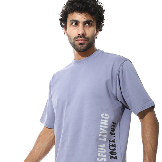 Men's Relaxed Fit Lavender Lounge wear cotton Set with Bold Side Print
