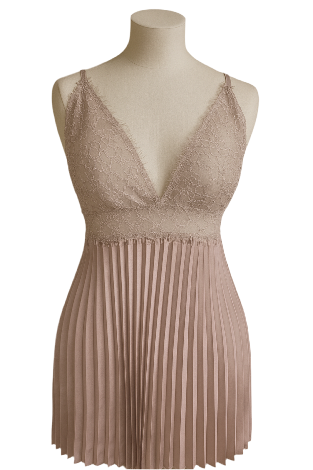 Short Night Dress Silk Satin & Lace - Nude