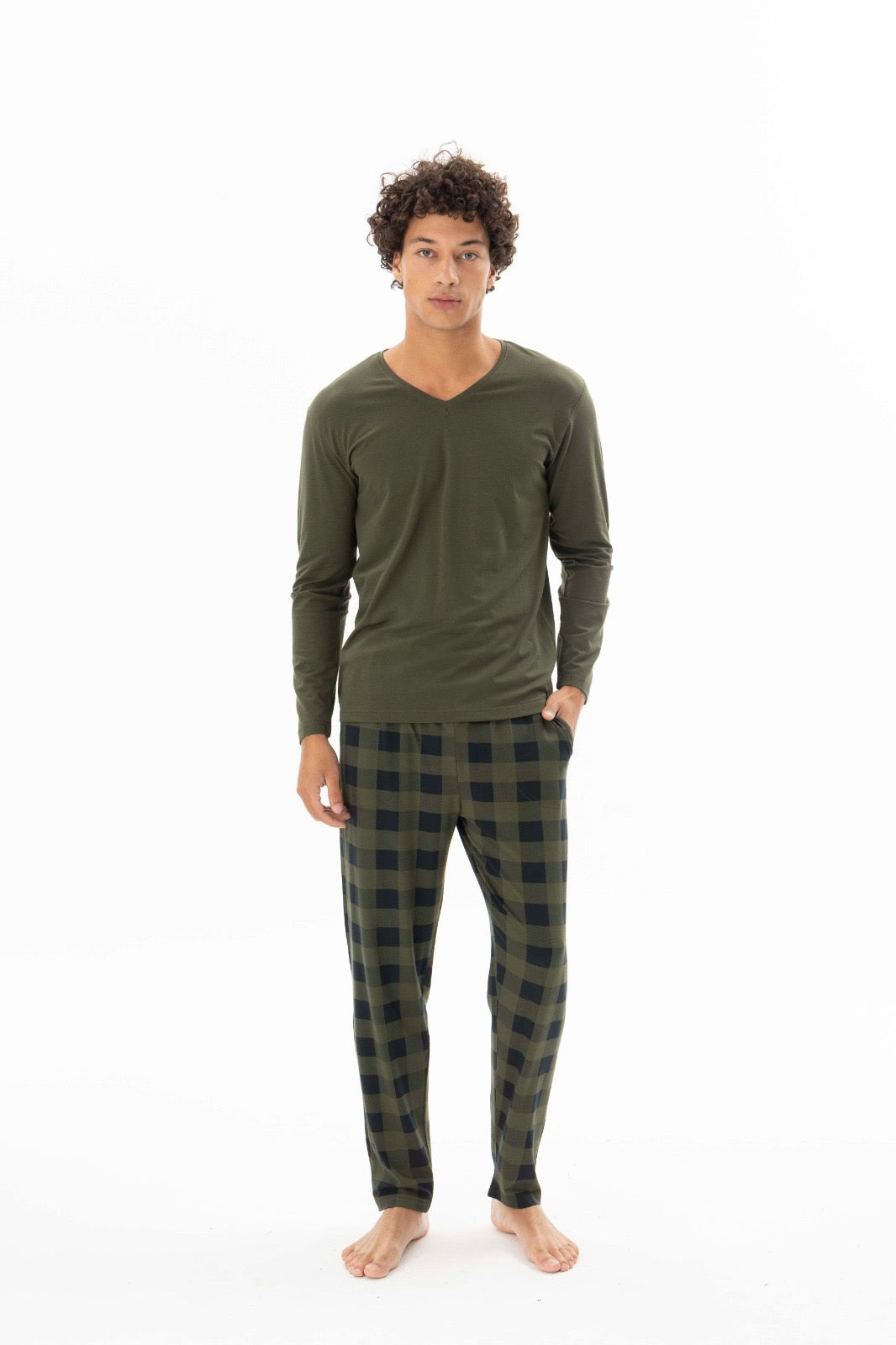 Pajama men autumn made in Turkey - Olive color  48% cotton 48% modal 4% lycra 26117