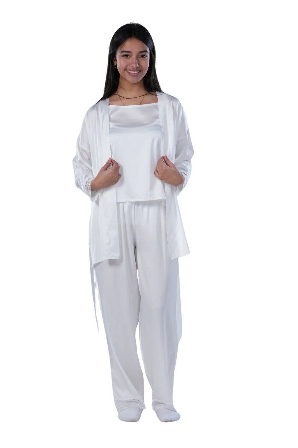 Women's 3-piece Comfort Satin pajamas -white