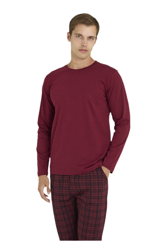 Pajama men soft autumn made in Turkey - Bordo 100% cotton 9273