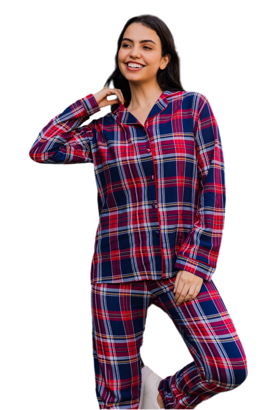 Cotton pajama buttons red and navy