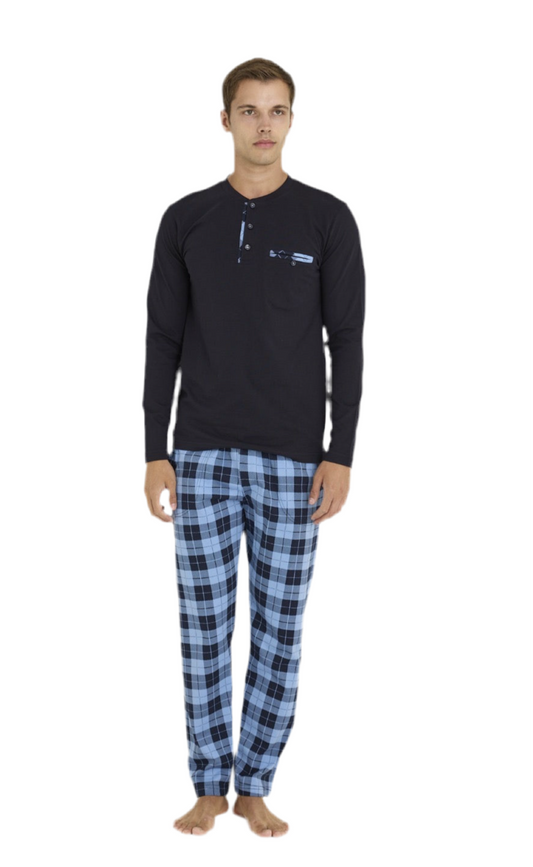 Pajama men Medium Thick made in Turkey - Navy 100% cotton 6010