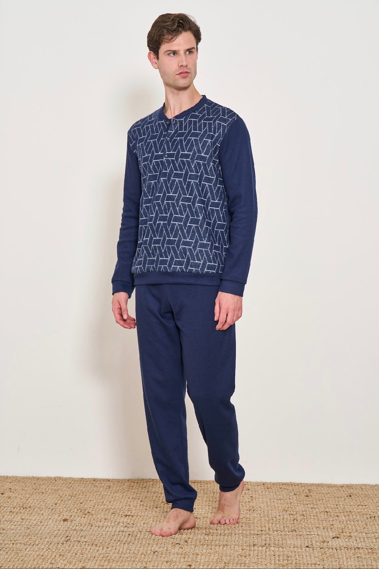 Men’s Italy Pajama Winter thick Mohair , Available in Navy  L77135