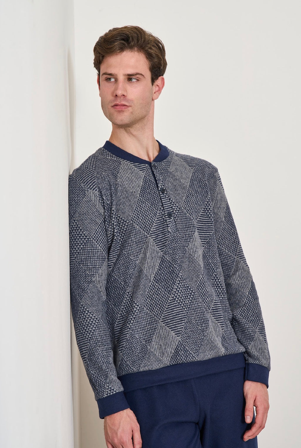 Men’s Italy Pajama Winter thick Mohair , Available in Navy  and olive L77129
