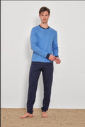 Winter Men’s Pajama Men Italian Premium cotton Medium Thick - Available Color-Blue and gray L91043