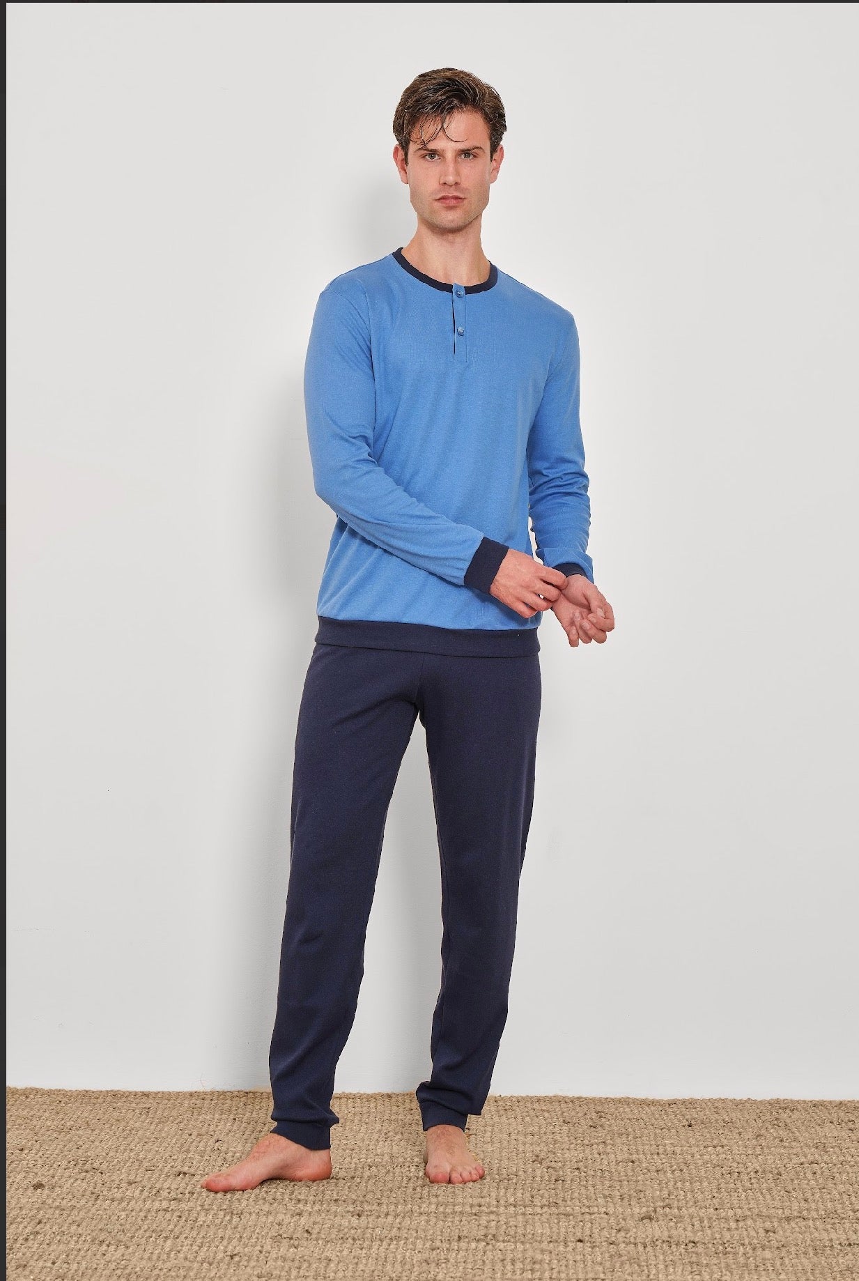 Winter Men’s Pajama Men Italian Premium cotton Medium Thick - Available Color-Blue and gray L91043