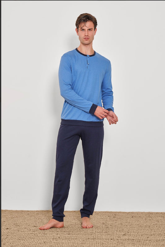 Winter Men’s Pajama Men Italian Premium cotton Medium Thick - Available Color-Blue and gray L91043