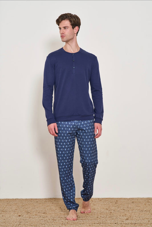 Winter Men’s Pajama Men Italian Premium cotton Medium Thick - Color-Navy L2282