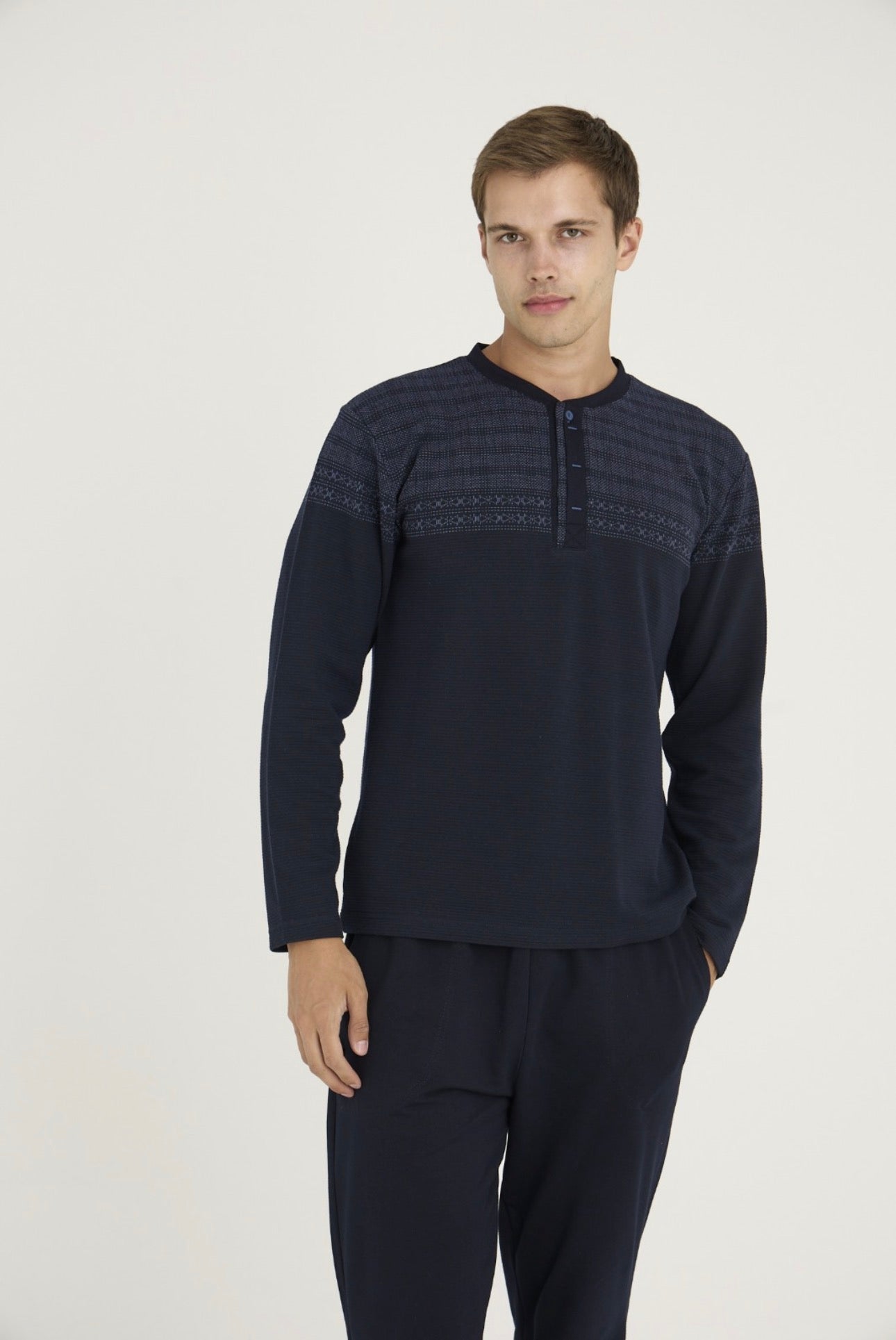 Winter Pajama men Thick made in Turkey -Navy  8065