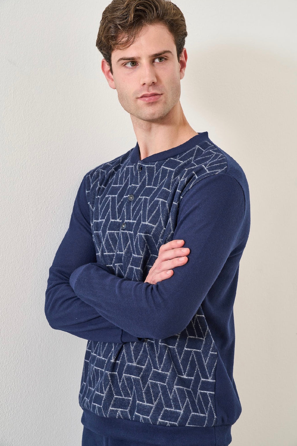 Men’s Italy Pajama Winter thick Mohair , Available in Navy  L77135