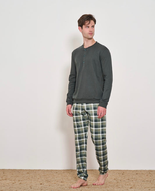 Winter Men’s Pajama Italy Set Cotton medium thick Available in Olive Green and Navy L92263