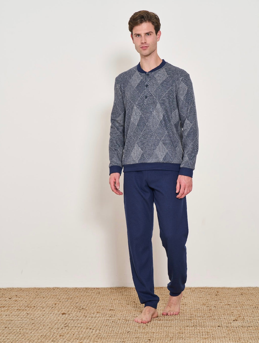 Men’s Italy Pajama Winter thick Mohair , Available in Navy  and olive L77129