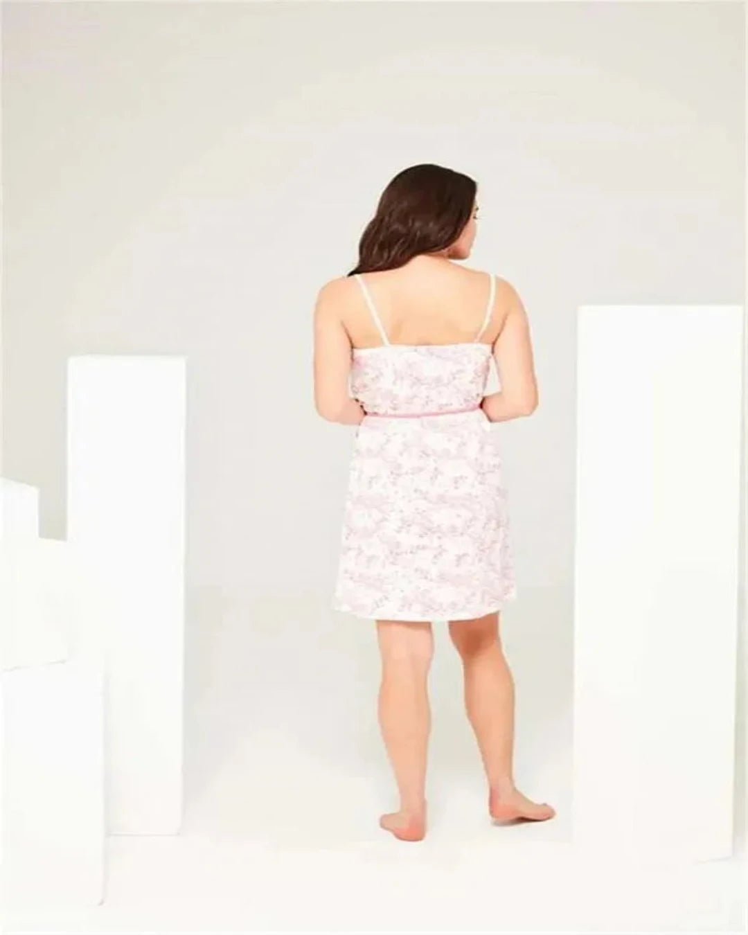 فستان منزلي قطني  زهري لون 3696