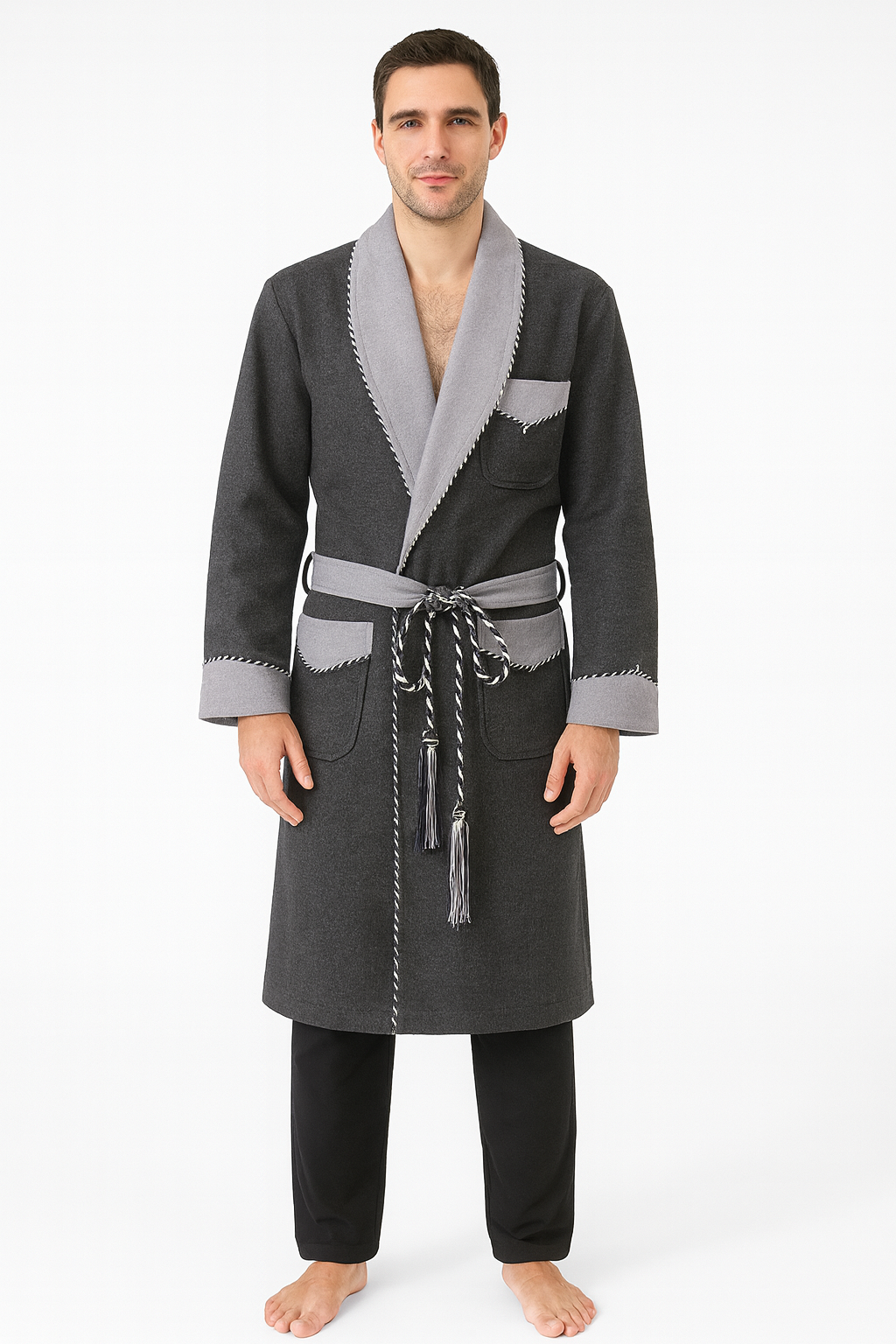 Elegant Warm Robe Men In Synthetic Wool –  grey
