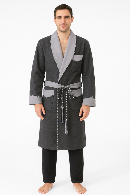Elegant Warm Robe Men In Synthetic Wool –  grey