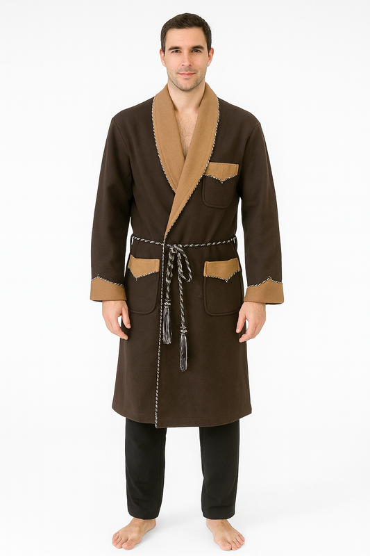 Elegant Warm Robe Men In Synthetic Wool – Dark Brown