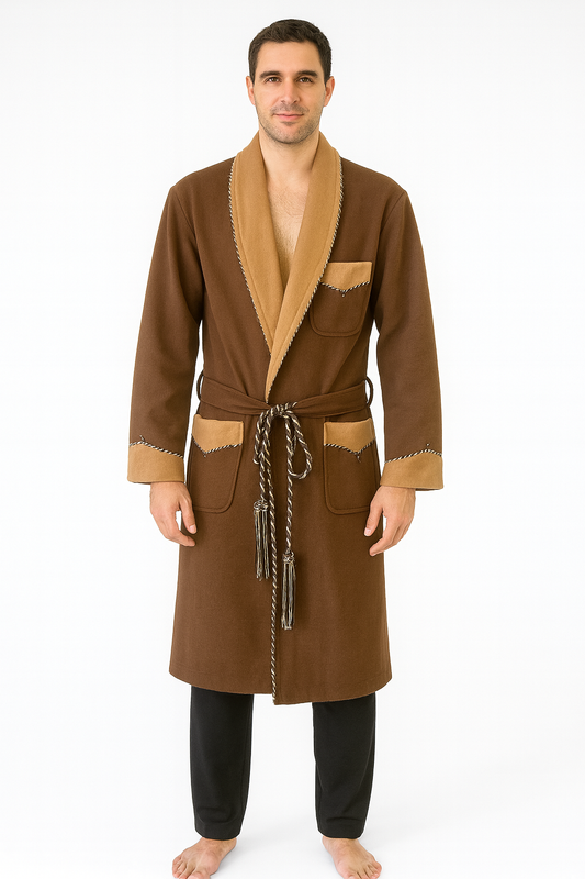 Elegant Warm Robe Men In Synthetic Wool – brown