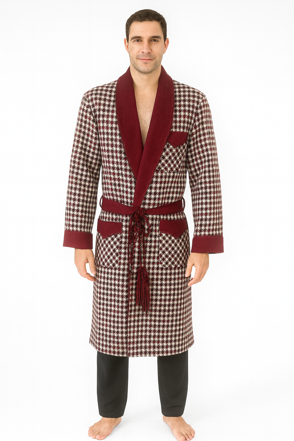 Winter Robe Men In Soft Wool – Bordo
