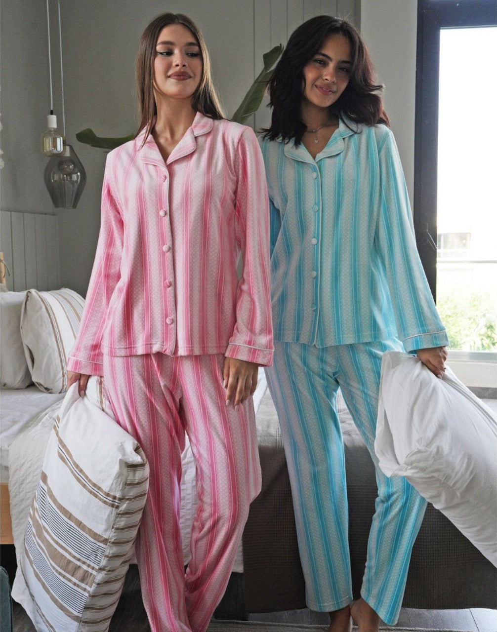 Riviera striped pajama women set, available in baby blue and pink Eg16720