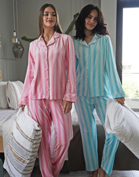 Riviera striped pajama women set, available in baby blue and pink Eg16720