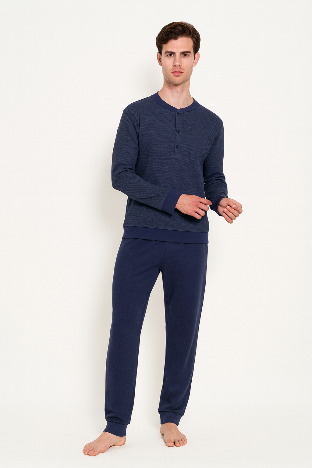 Men’s Pajama Premium Italy – Grey & Navy medium thick cotton L77121