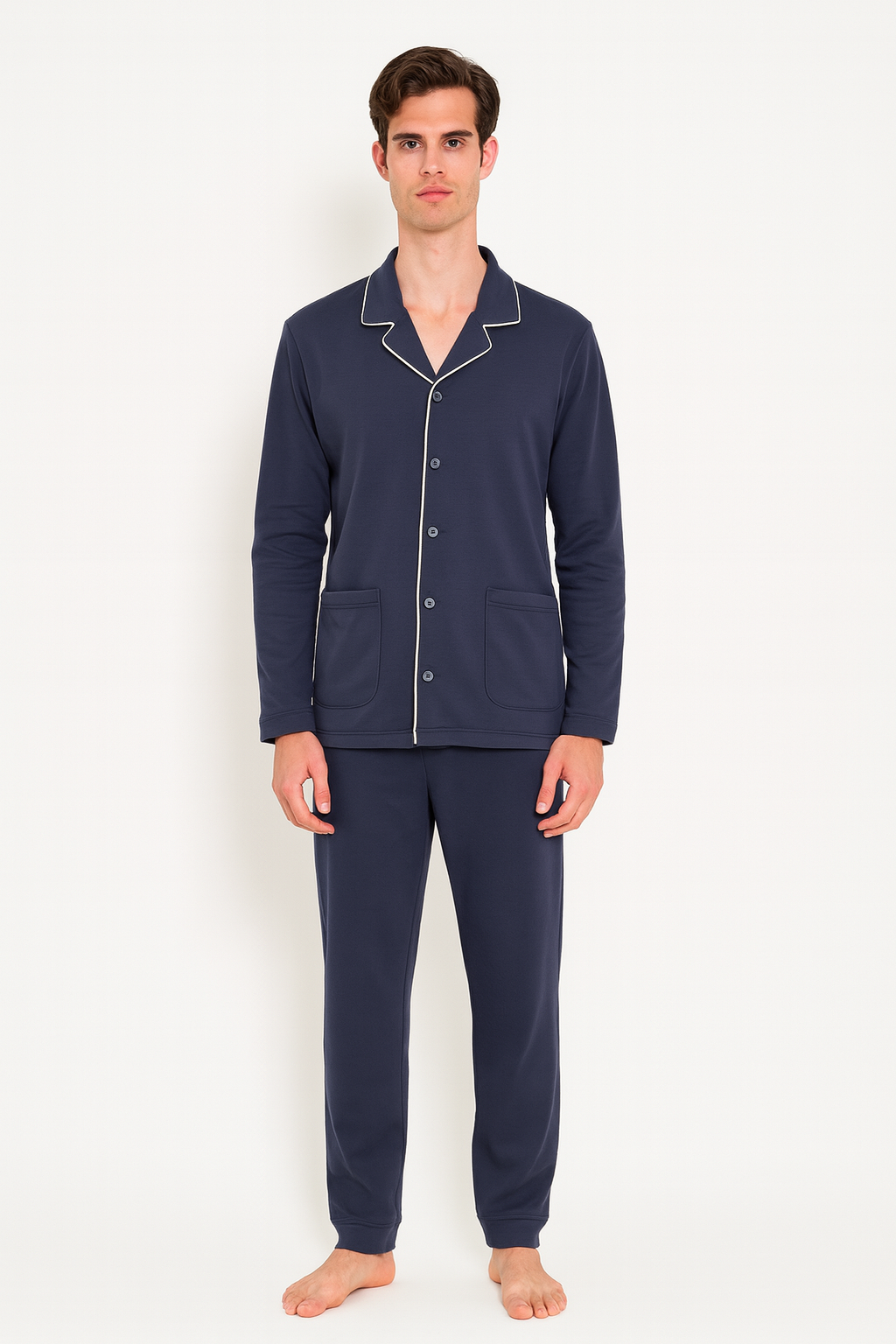 Men’s Pajama Italy Winter Cotton Pajama Set – Medium Thickness, Available in Grey and Navy L91044