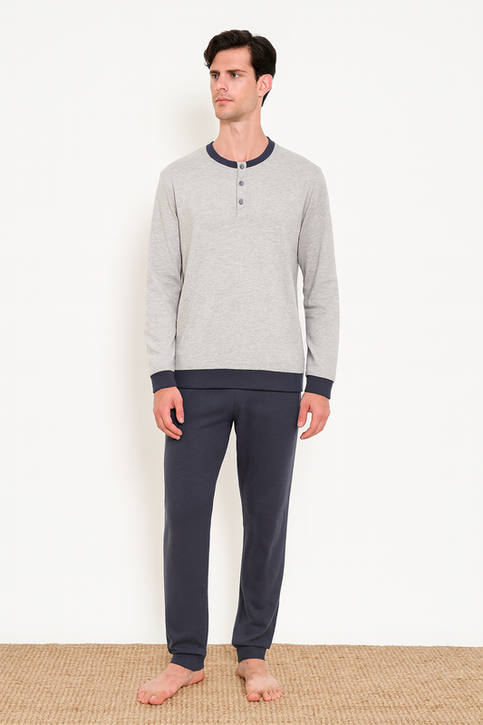 Winter Men’s Pajama Men Italian Premium cotton Medium Thick - Available Color-Blue and gray L91043