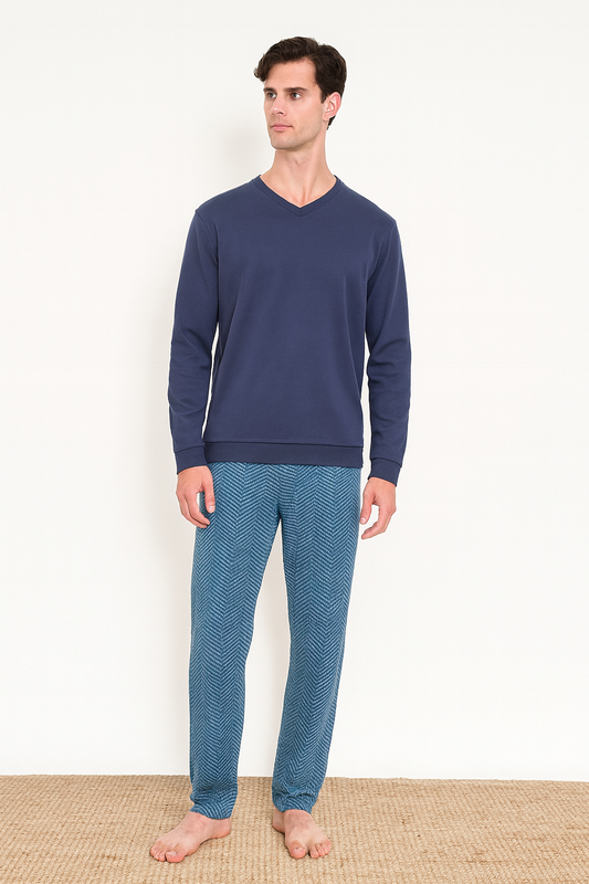 Winter Men’s Pajama Set Italian Premium Cotton  – Medium Thick Available in gray and navy L892267