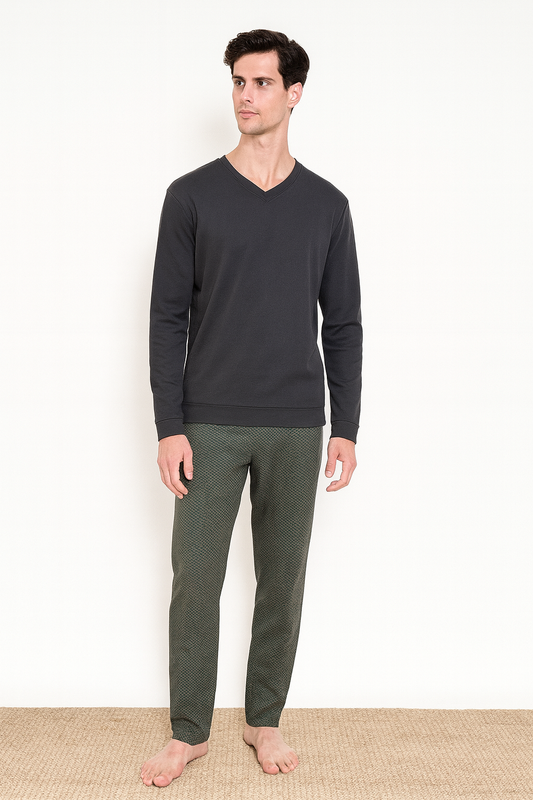 Winter Men’s Pajama Set Italian Premium Cotton  – Medium Thick Available in gray and navy L892267