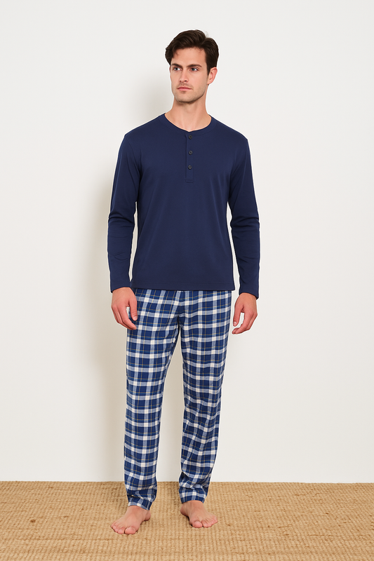 Winter Men’s Pajama Italy Set Cotton medium thick Available in Olive Green and Navy L92263