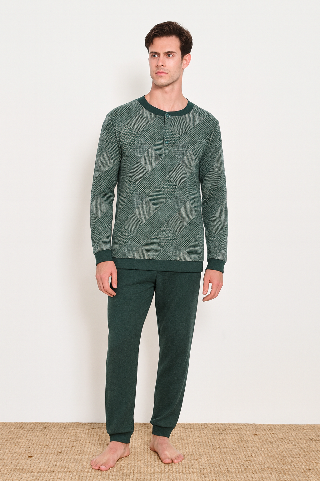 Men’s Italy Pajama Winter thick Mohair , Available in Navy  and olive L77129