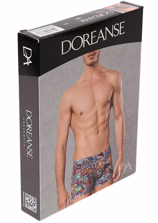 DOREANSE German Fabric Men’s Modal Printed Patchwork Detailed Regular Leg Boxer 1807 Multicolor