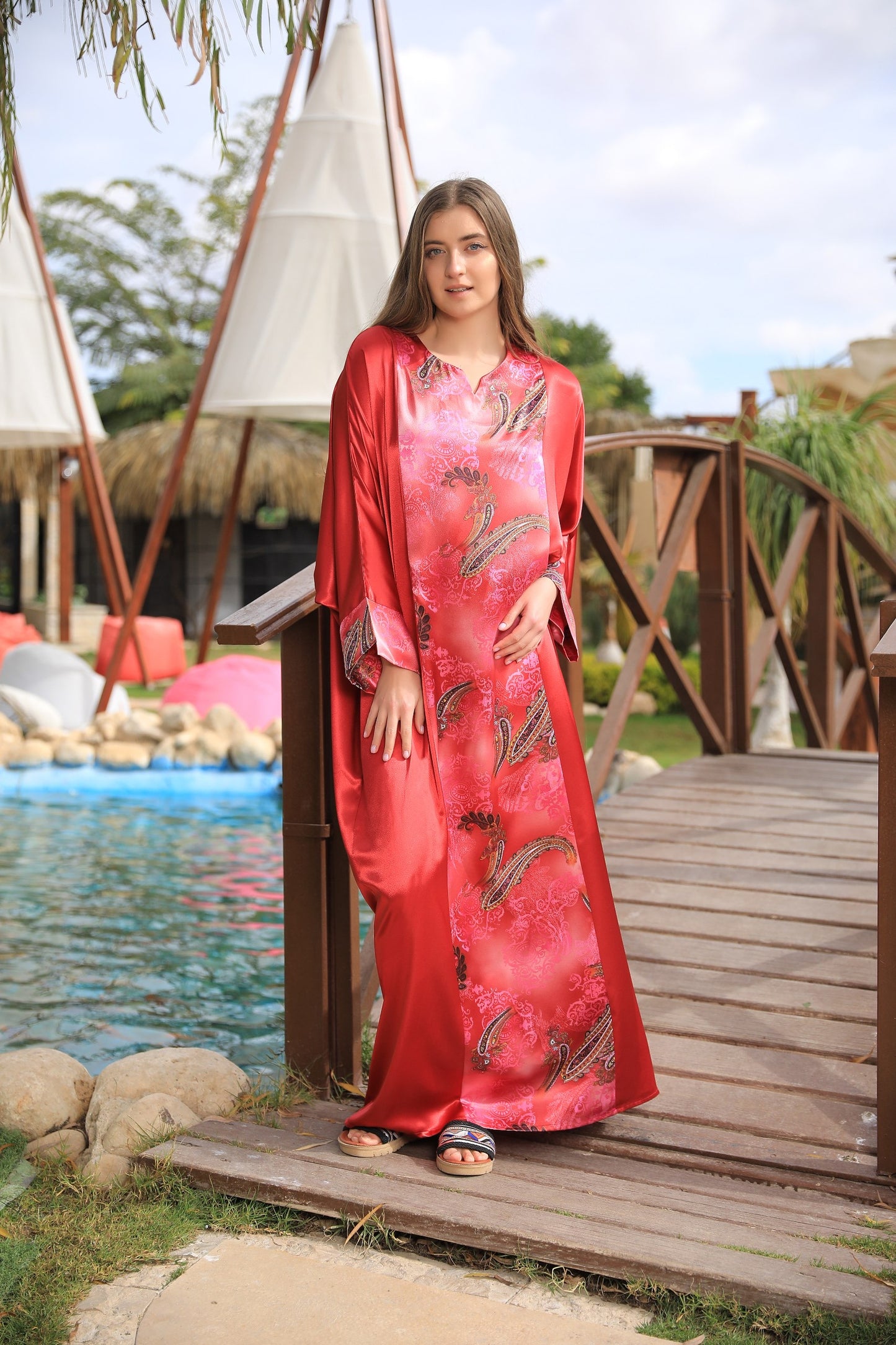 Satin Caftan butterfly Free Size 15954