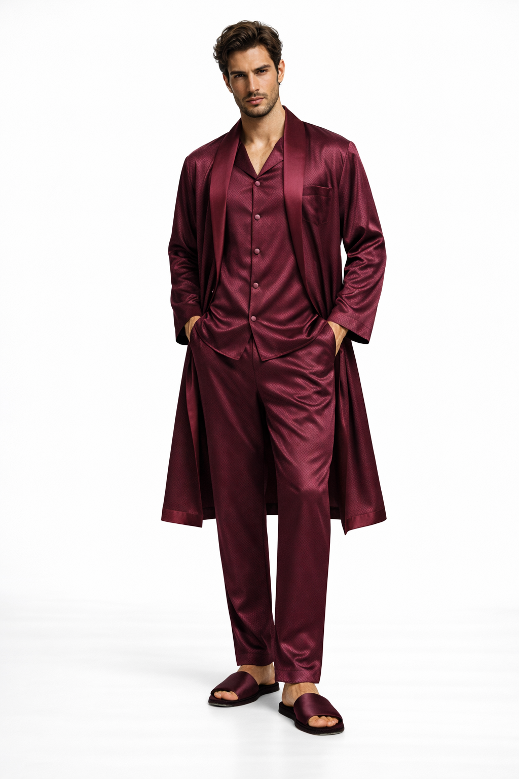 Groom set satin 5 pcs Bordo