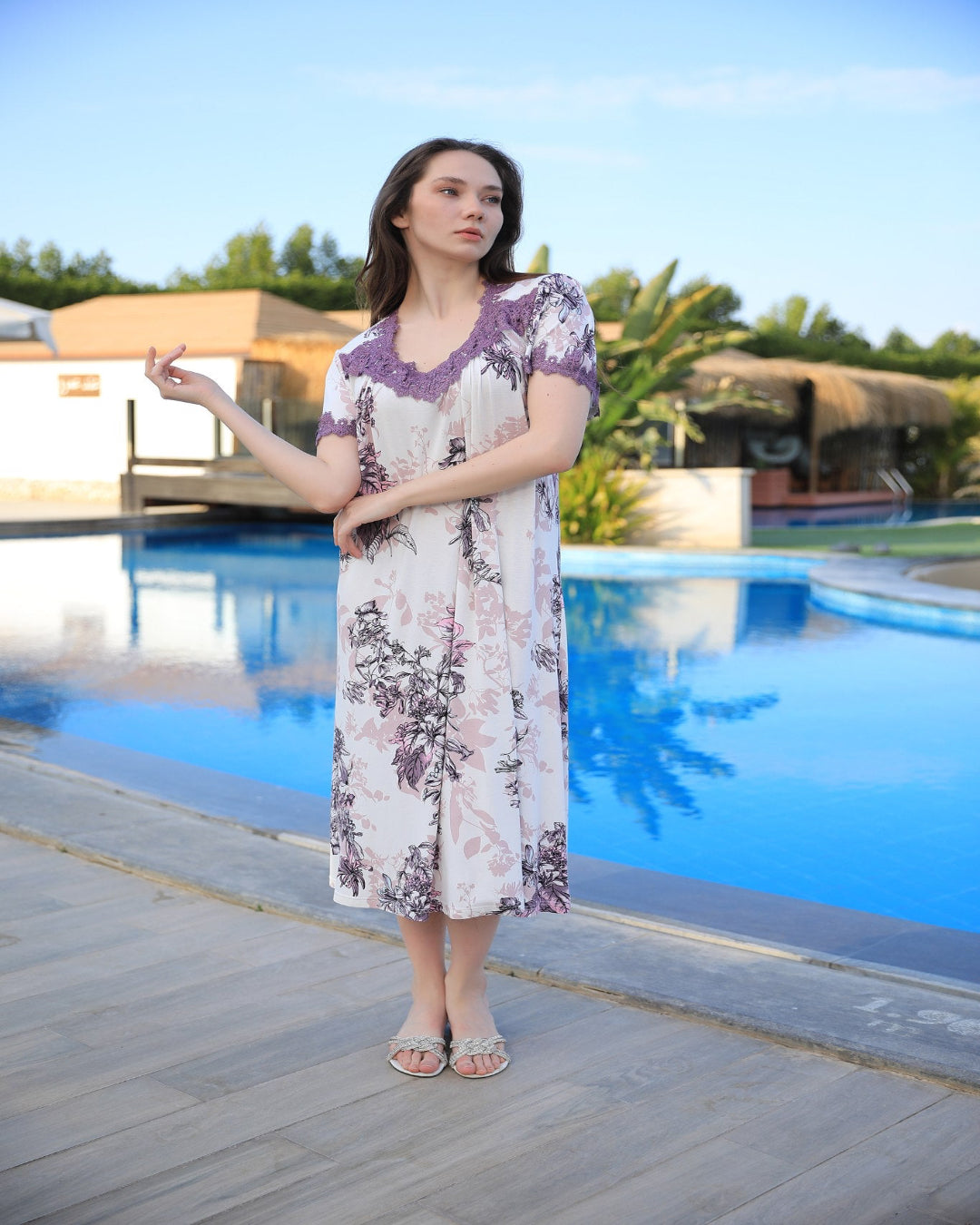 Home dress purple half sleeve 15966