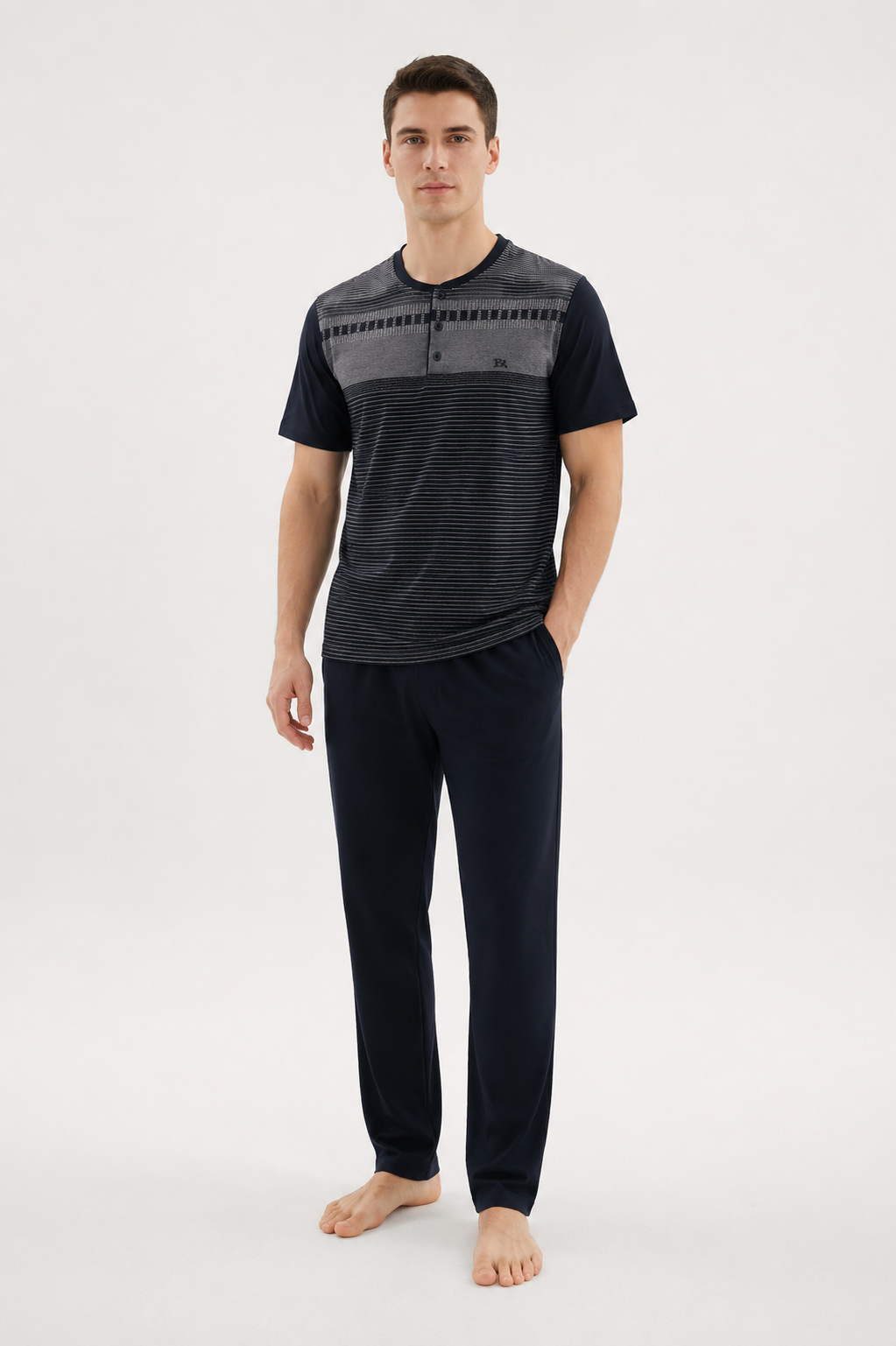 Pajama grey and navy cotton TKP2238