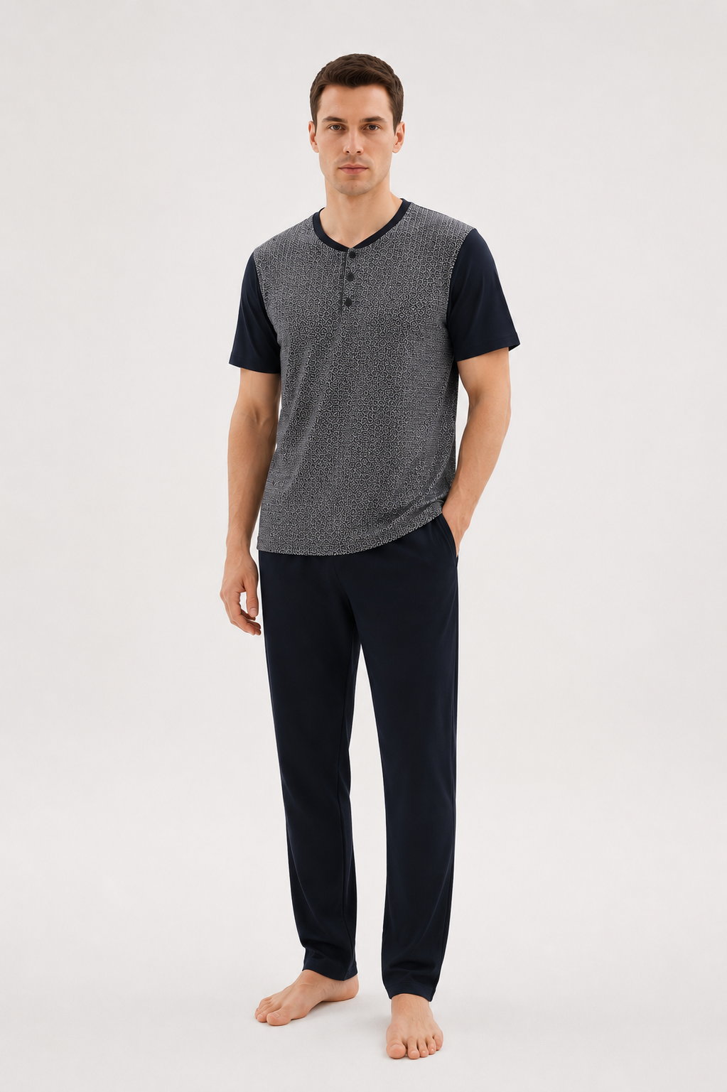 Pajama grey and navy cotton TKP2236