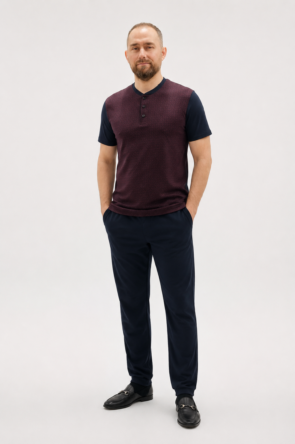Pajama bordo and navy cotton TKP2236